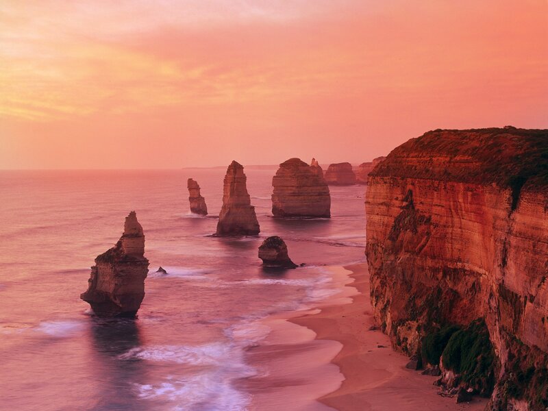 Twelve Apostles Rock Formations — Pink, Serene