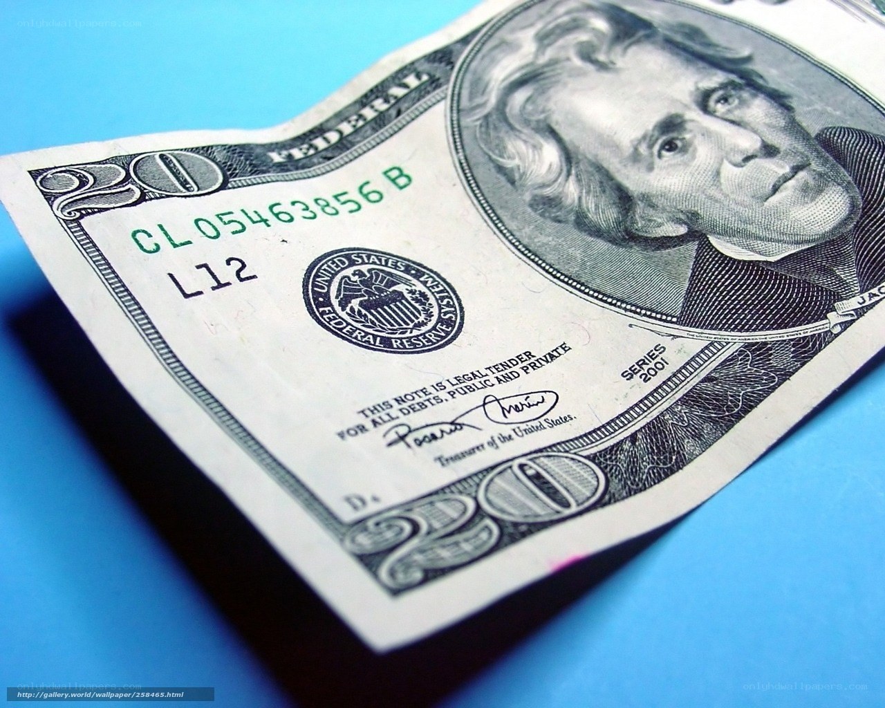 Twenty dollar bill on blue