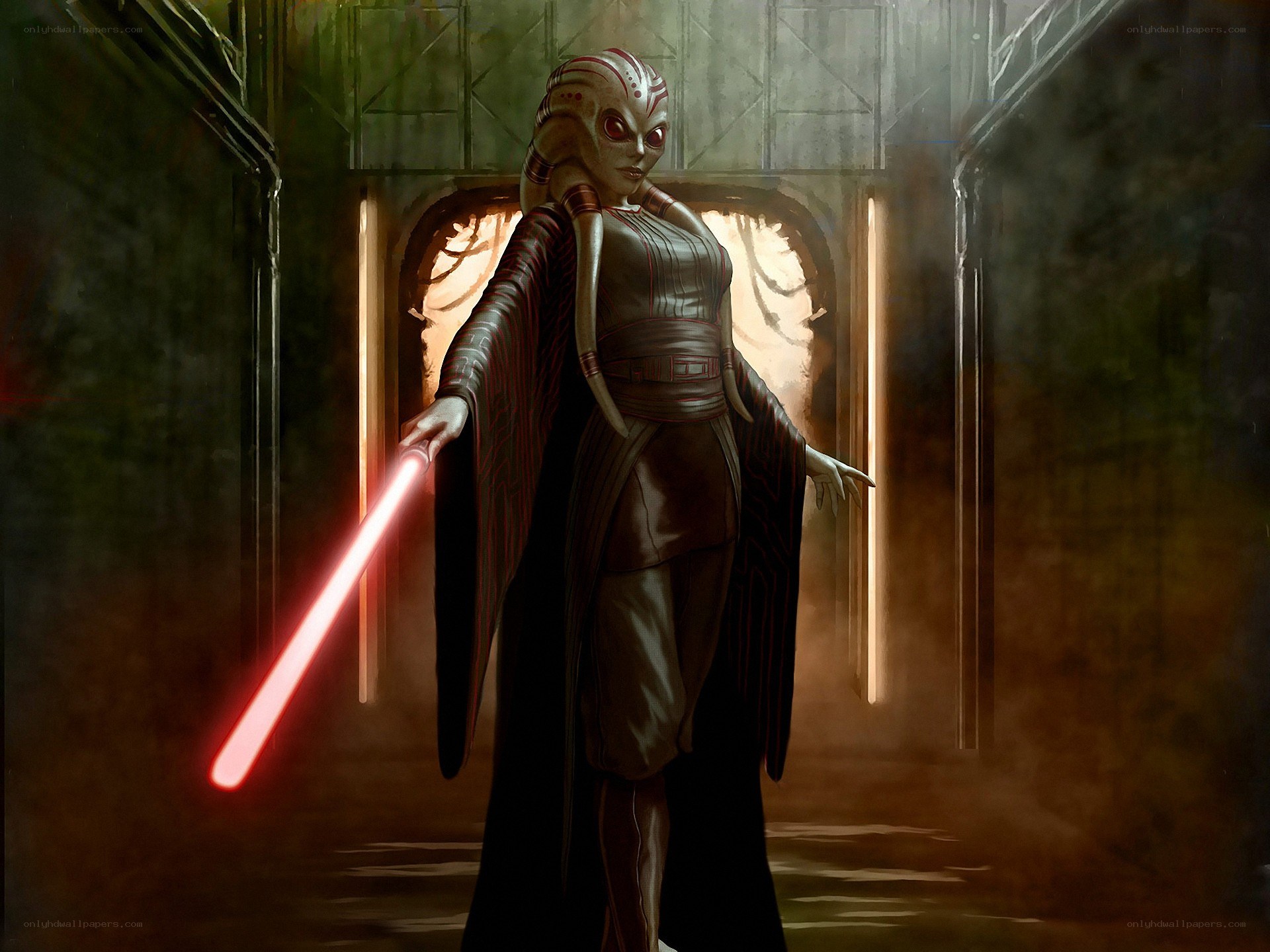 Twi'lek with red lightsaber