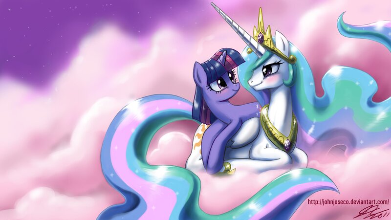 Twilight and Celestia in clouds