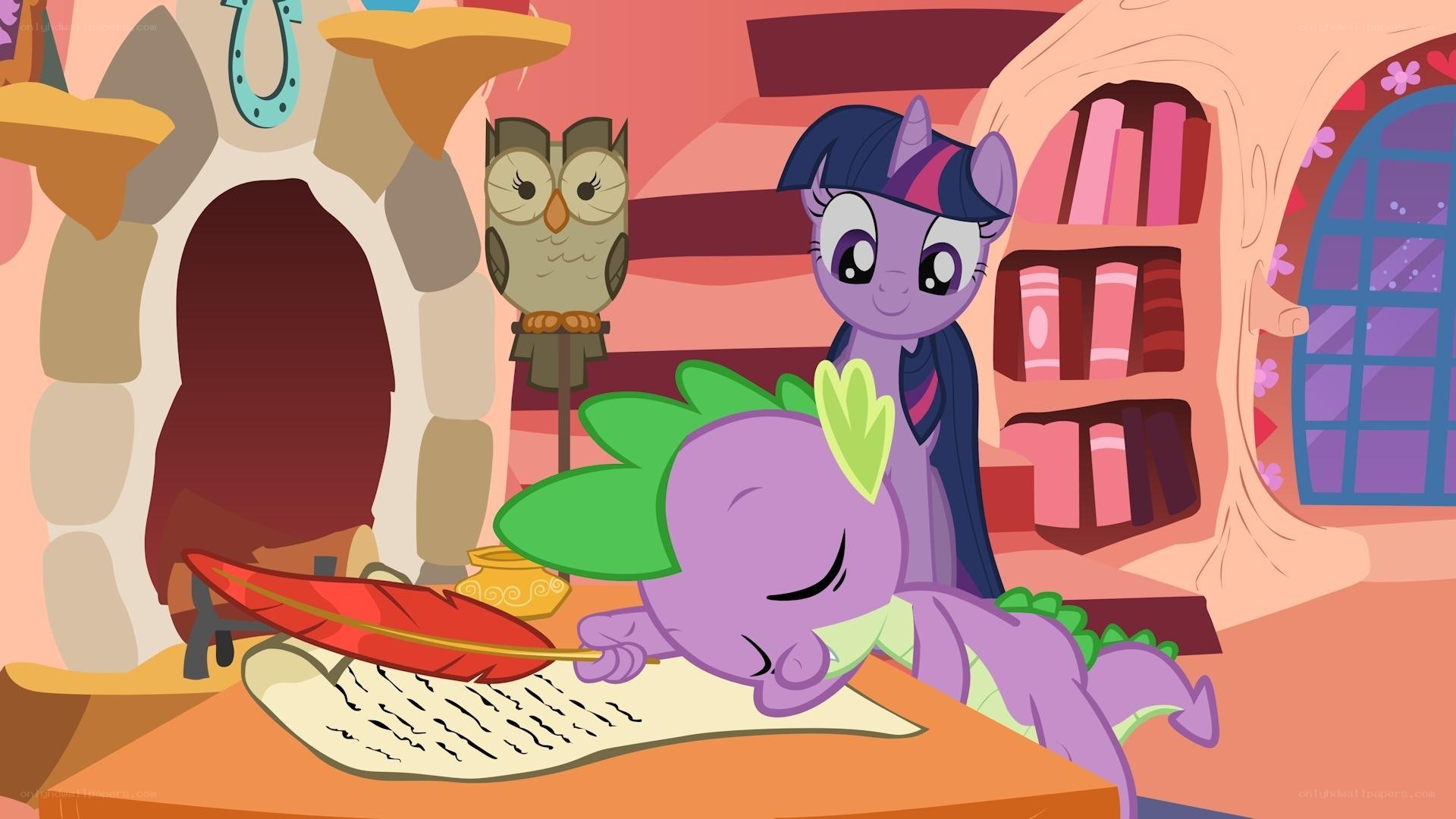 Twilight and Spike in the library