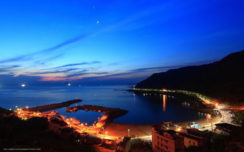Twilight at a coastal harbor