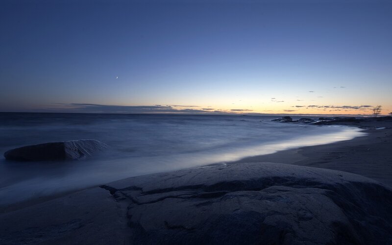 Twilight beach with moon