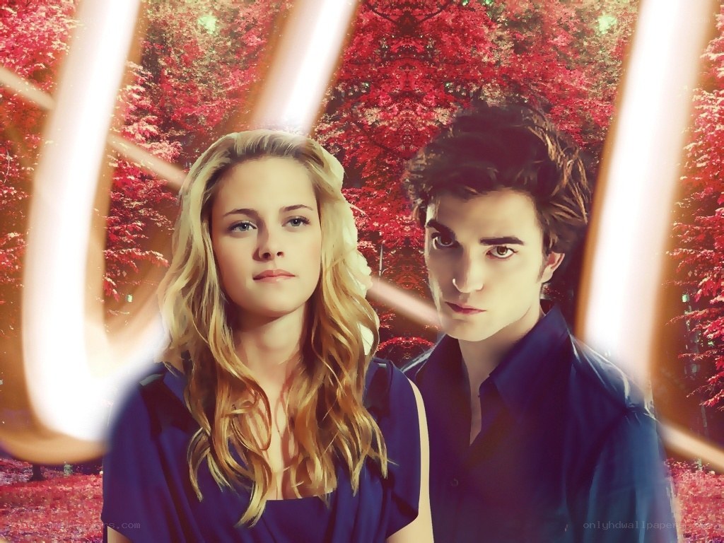 Twilight couple in autumn forest