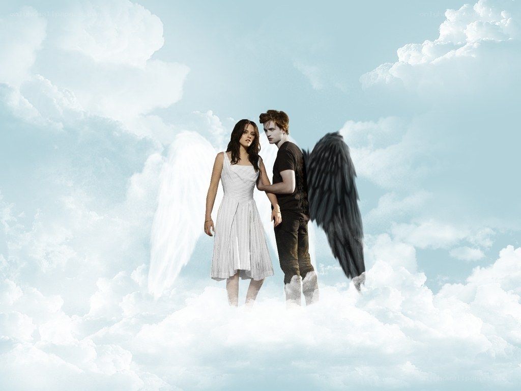 Twilight couple with angel wings