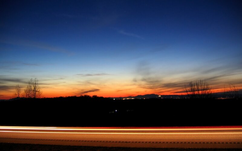 Twilight highway lights