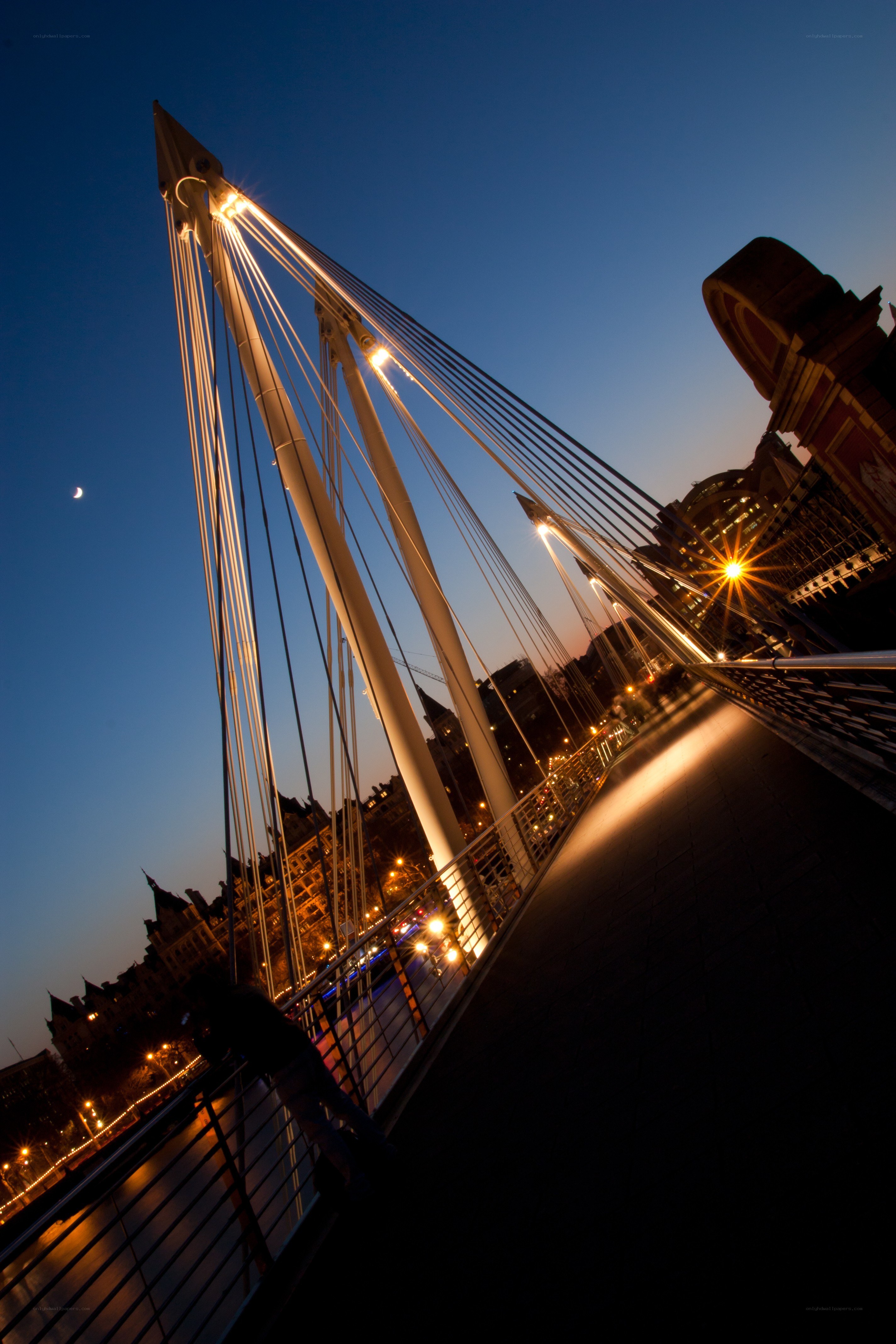Twilight on a cable-stayed bridge