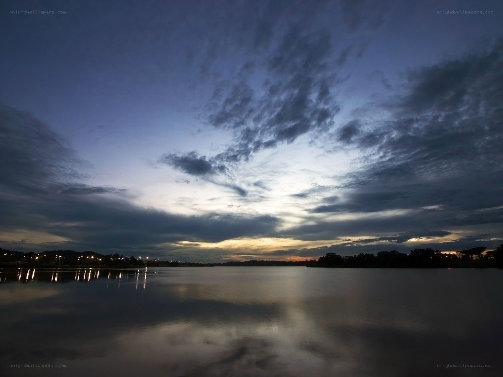 Twilight over a calm lake