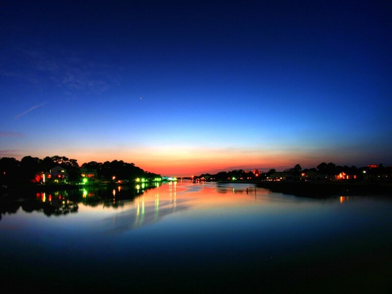 Twilight over a calm river