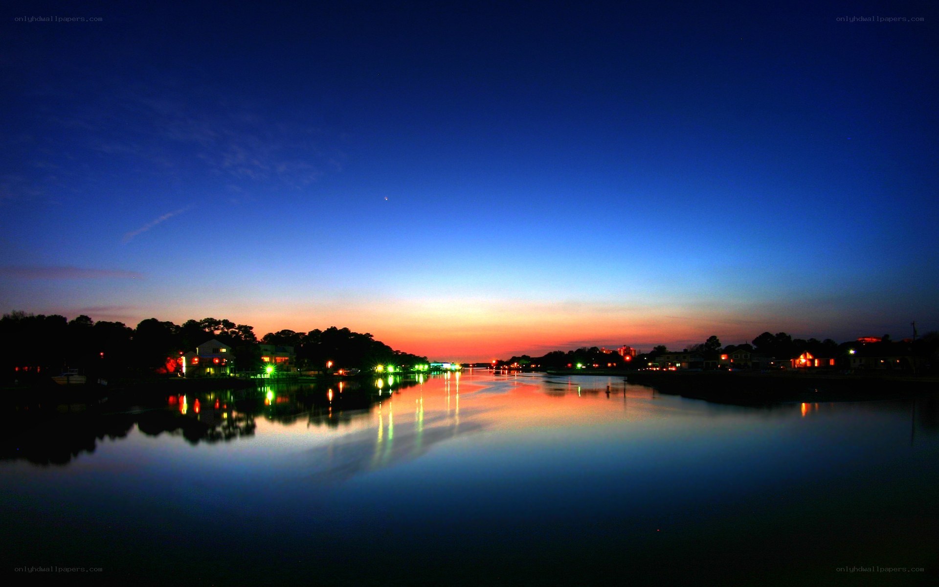 Twilight over a calm river