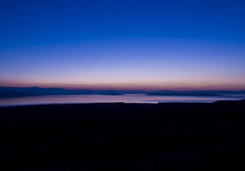 Twilight over a coastal landscape
