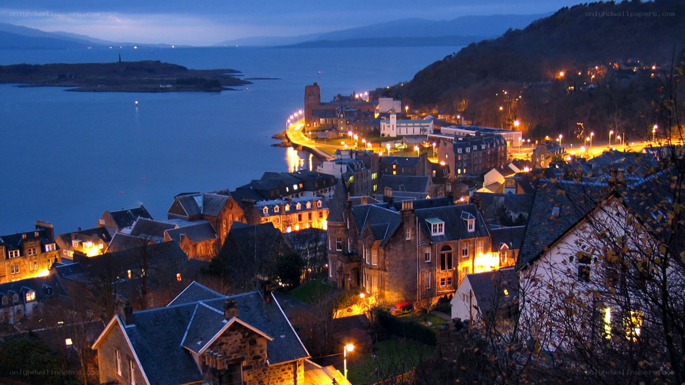 Twilight over a coastal town