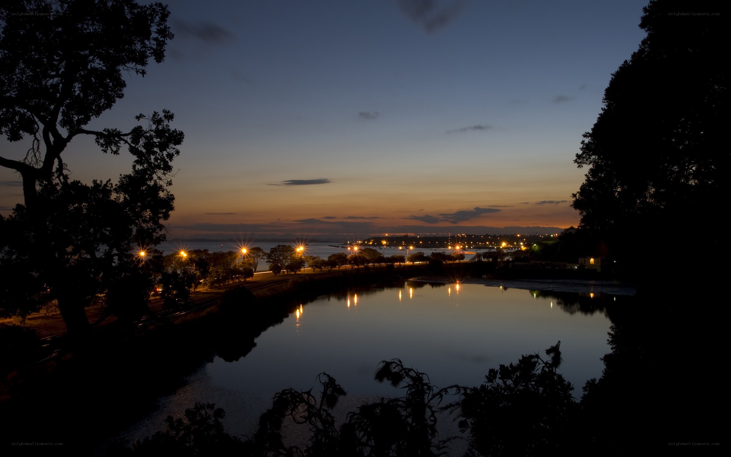 Twilight over a coastal town