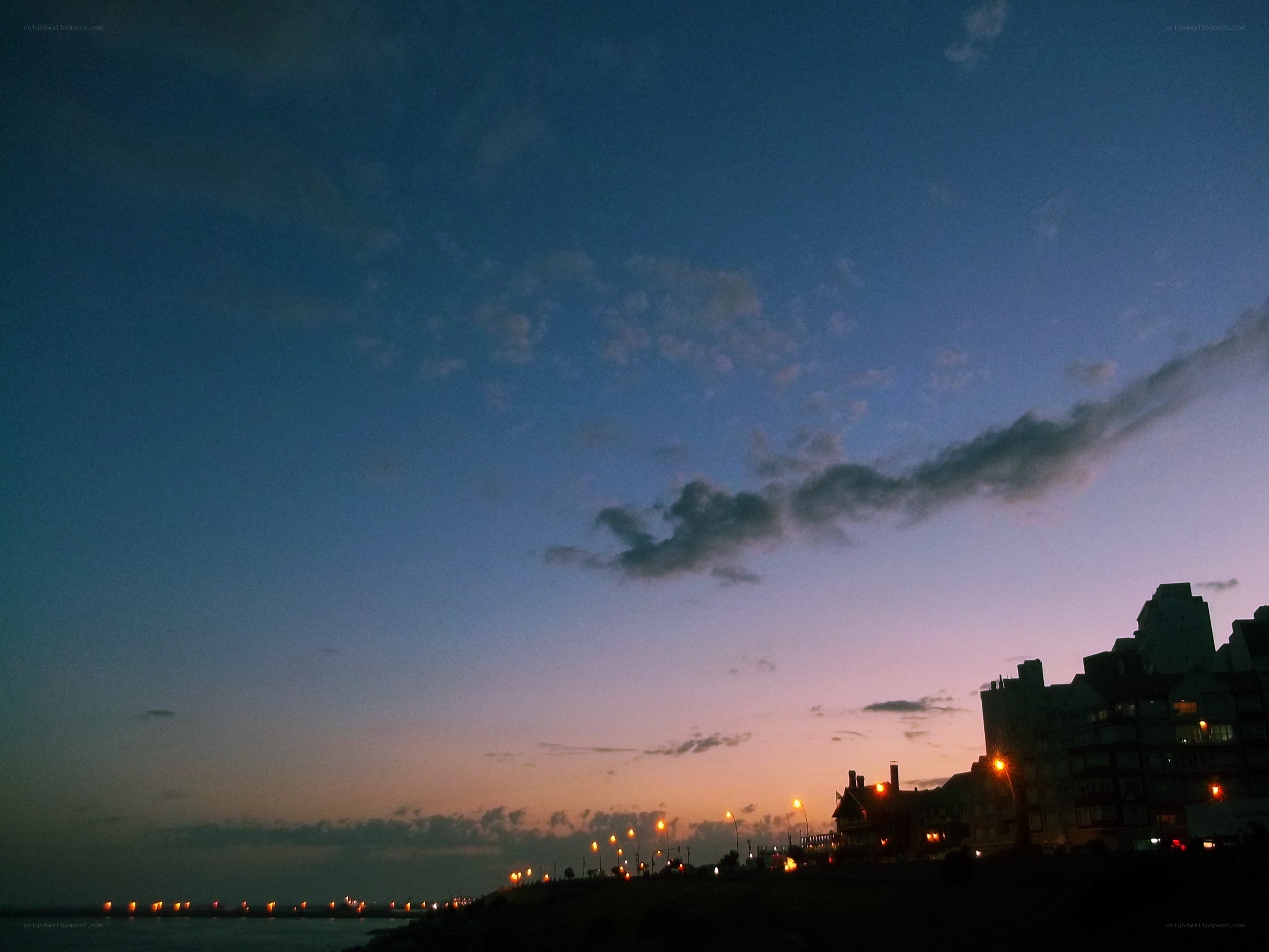 Twilight over coastal town