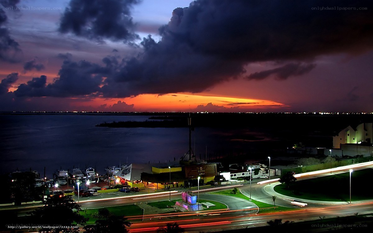 Twilight over coastal town