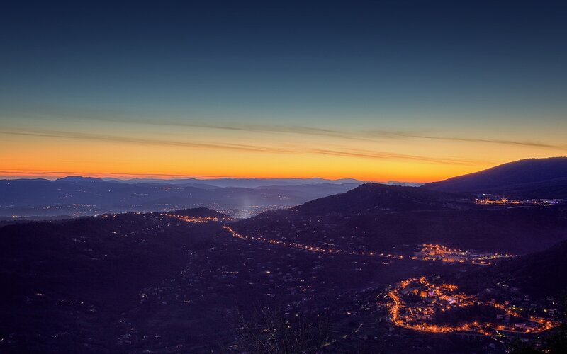 Twilight over mountain town