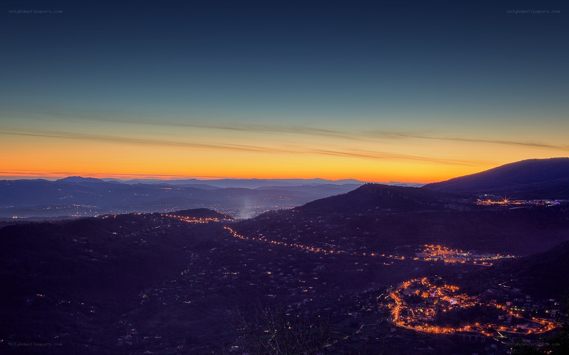 Twilight over mountain town