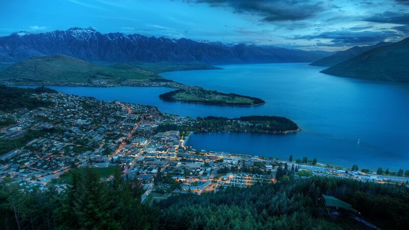 Twilight over Queenstown and Lake Wakatipu