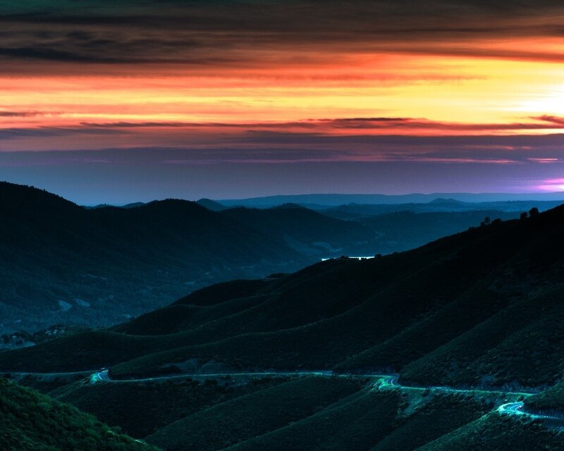 Twilight over rolling hills