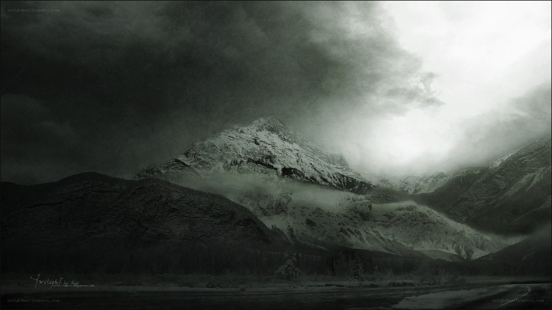 Twilight over Snow-Capped Mountains