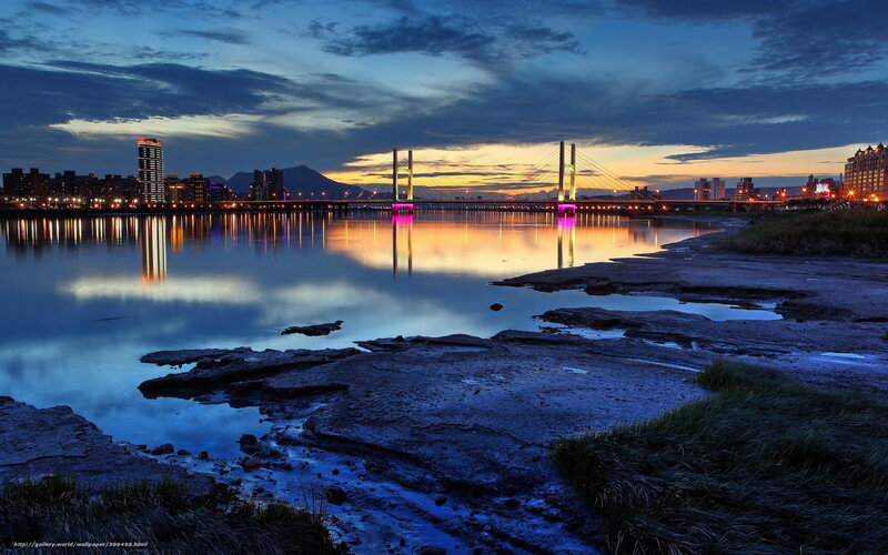 Twilight river bridge view