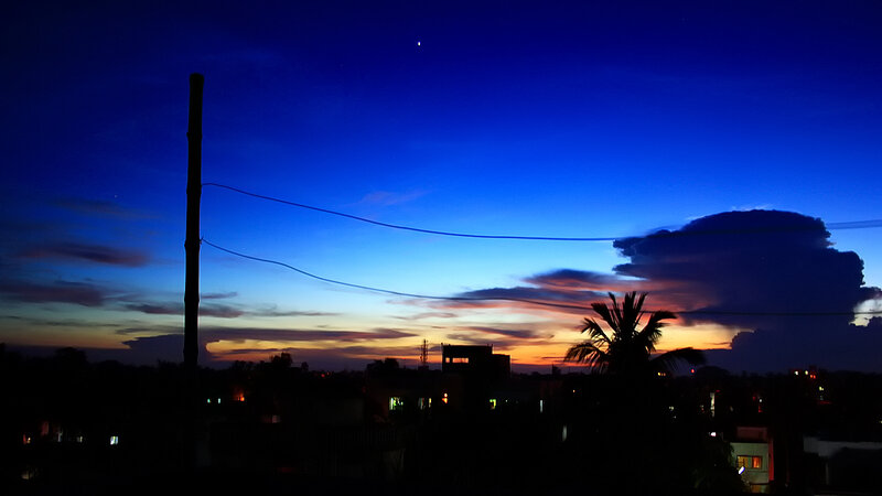 Twilight sky over a town