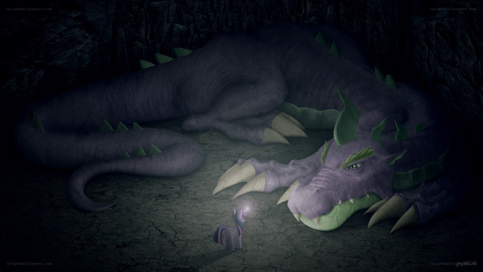 Twilight Sparkle and a sleeping dragon