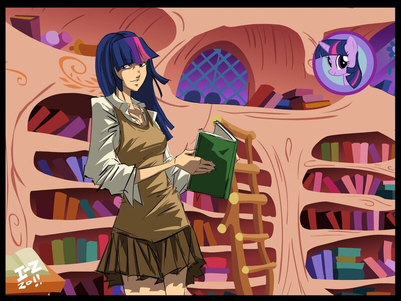 Twilight Sparkle in a library