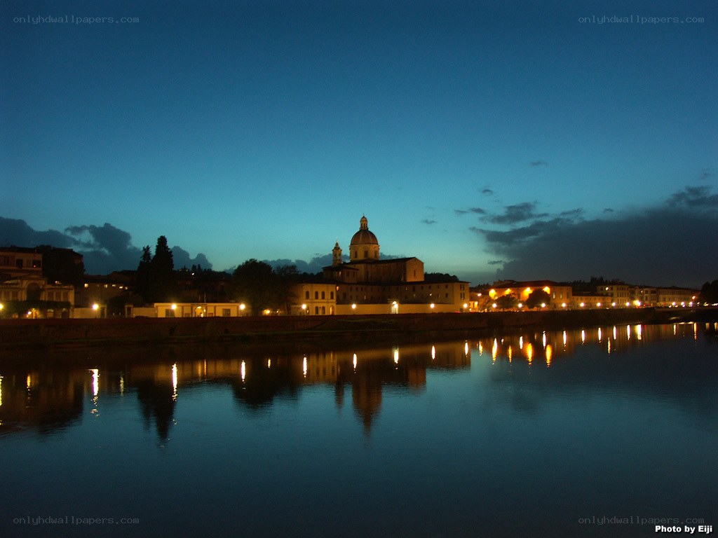 Twilight view of Florence riverfront