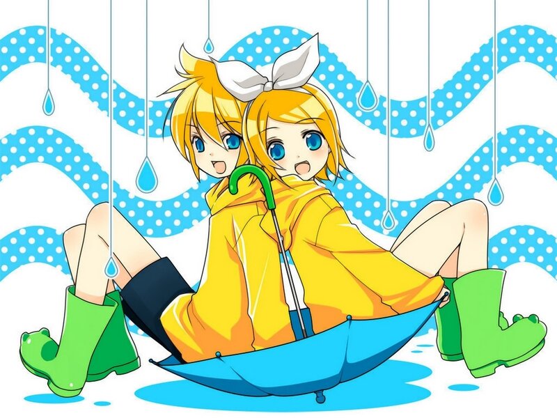 twin anime characters in rain