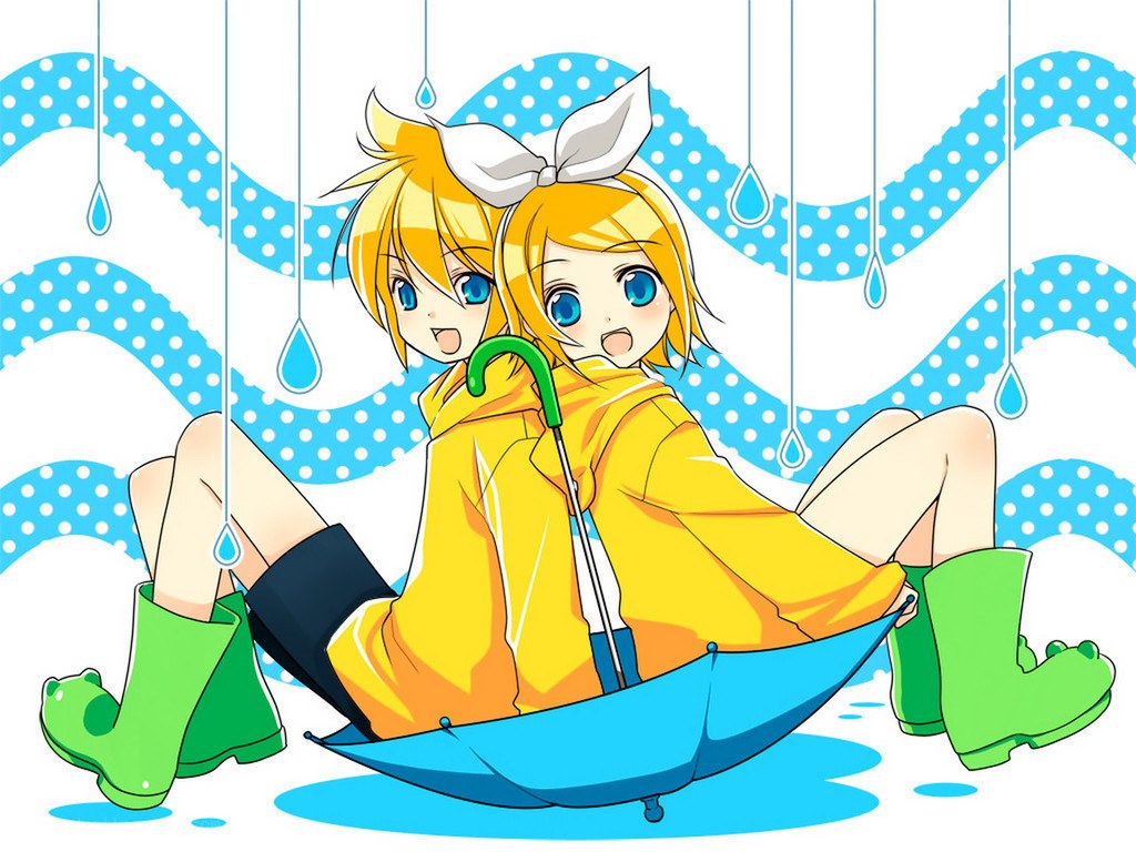 twin anime characters in rain