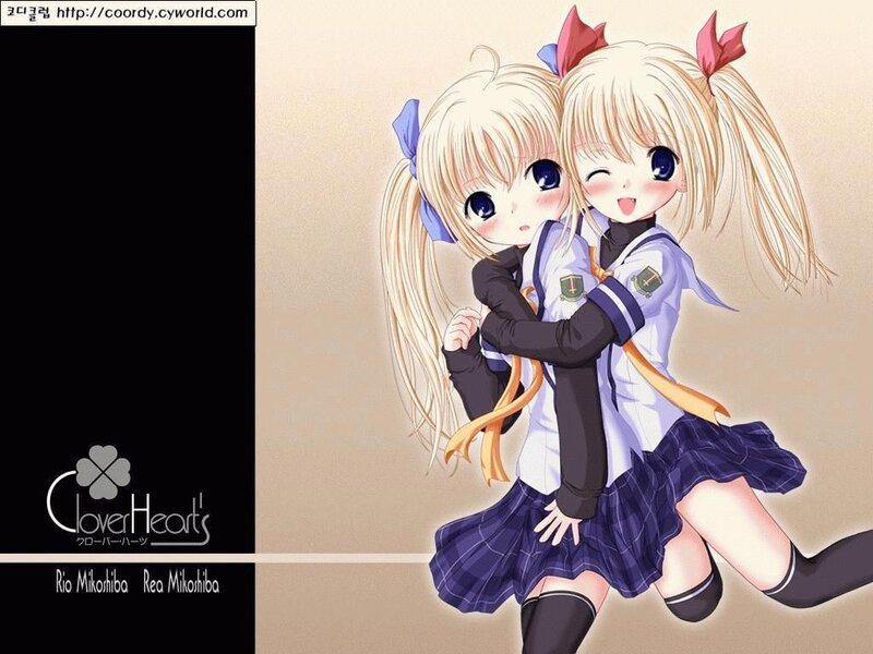 twin anime girls hugging