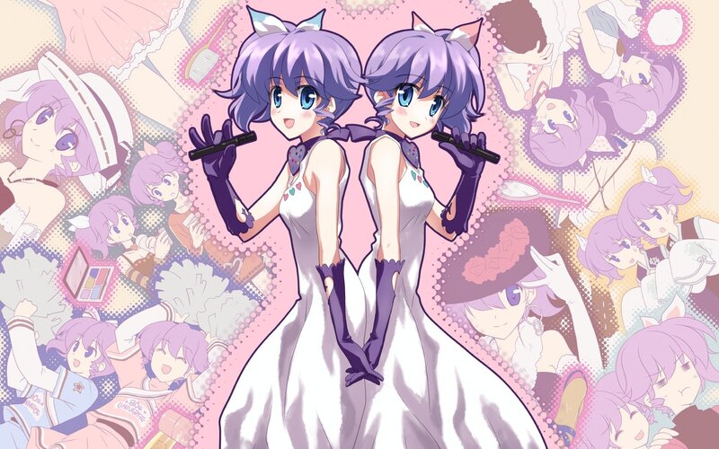 twin anime girls in white dresses