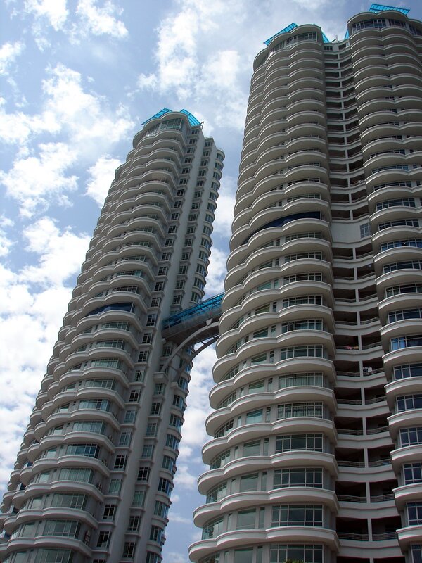 twin curved high-rise buildings
