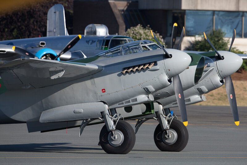 Twin-engine Propeller Plane — Gray, Calm