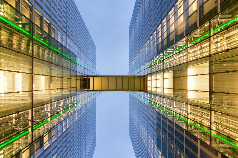 Twin Glass Skyscrapers — Blue, Dramatic