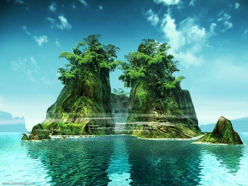 Twin Green Islands — Blue