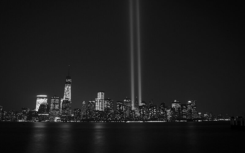 Twin Light Beams at Night — Black