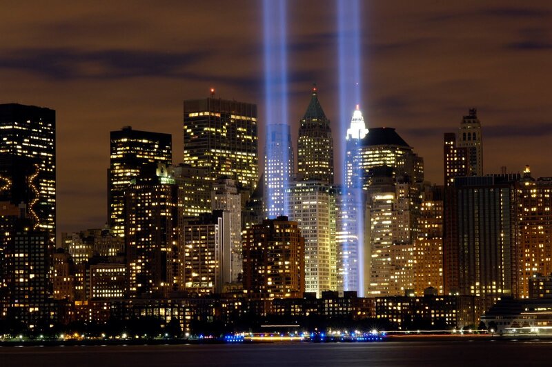 Twin Light Beams at Night