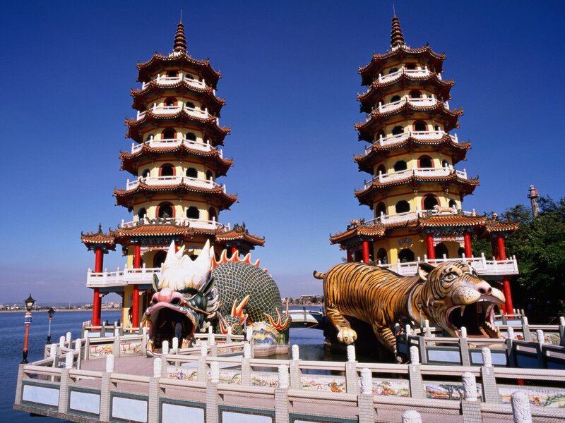 Twin Pagodas with Dragon and Tiger