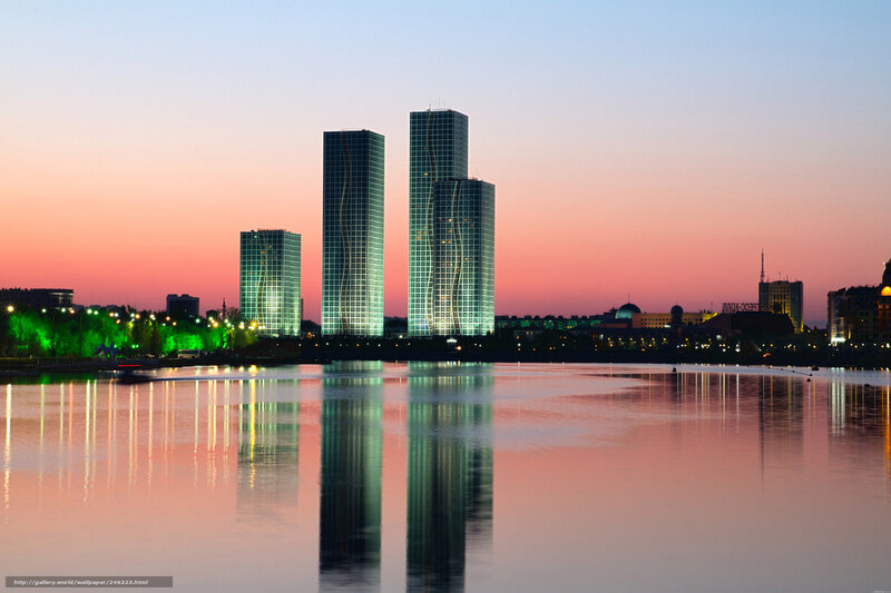 Twin Skyscrapers at Dusk — Pink, Serene