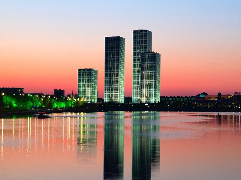 Twin Skyscrapers at Dusk