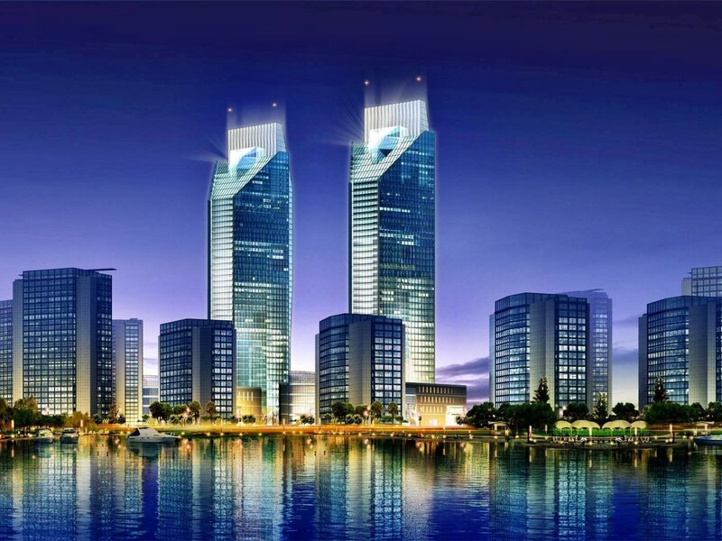 Twin Skyscrapers at Night