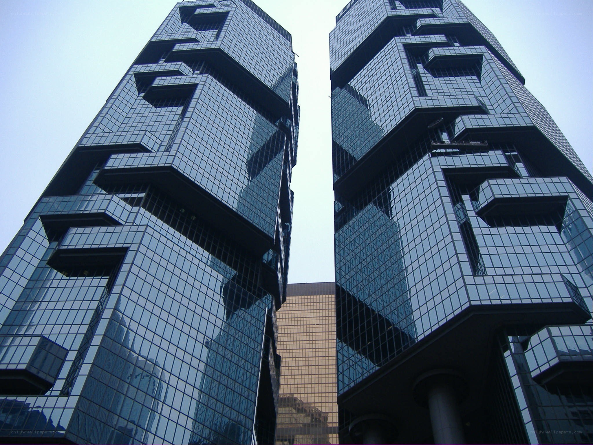 twin skyscrapers with glass facade