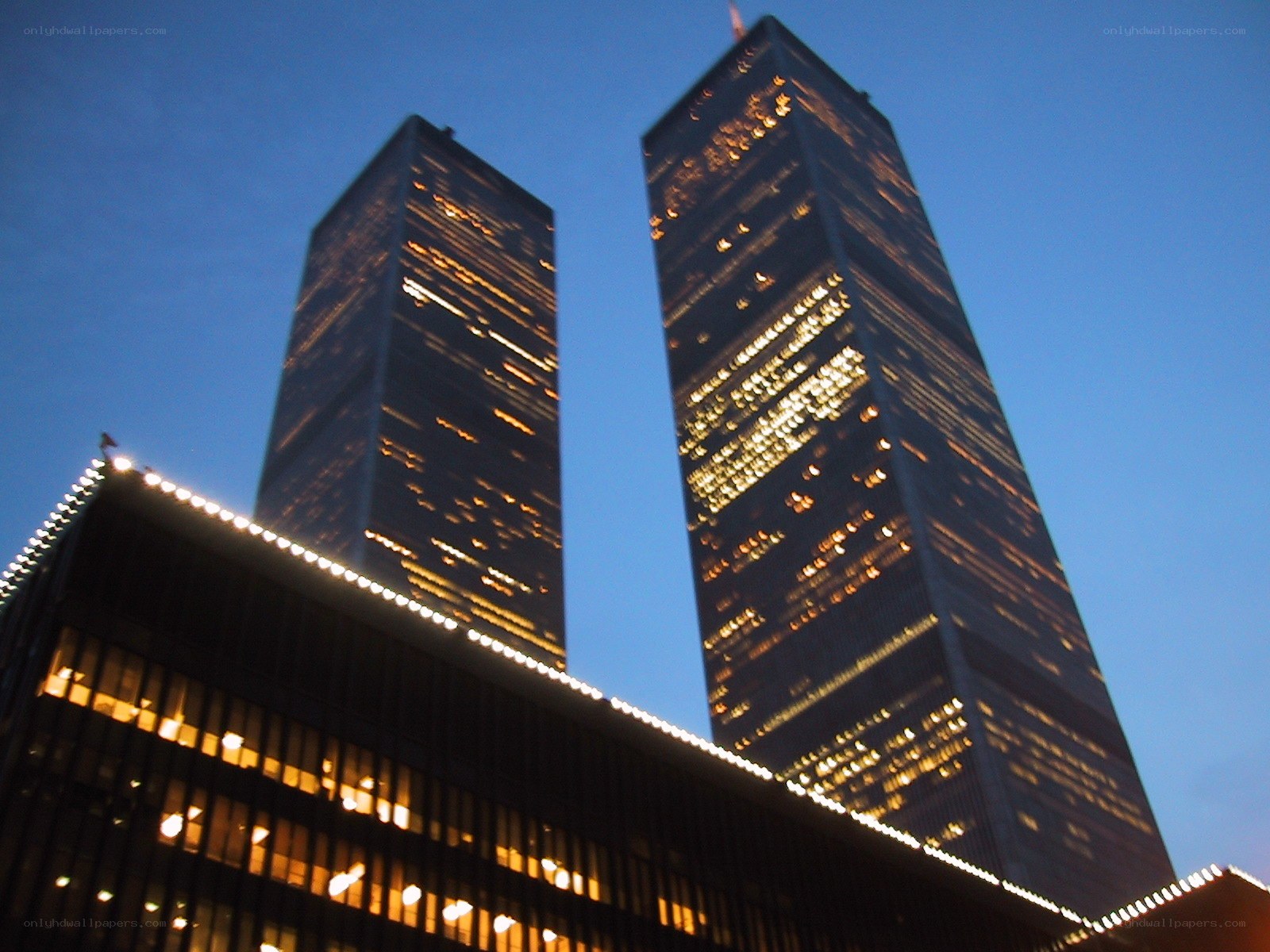 twin towers at dusk