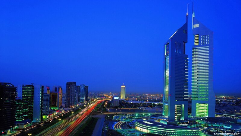 Twin Towers at Night — Blue, Dramatic