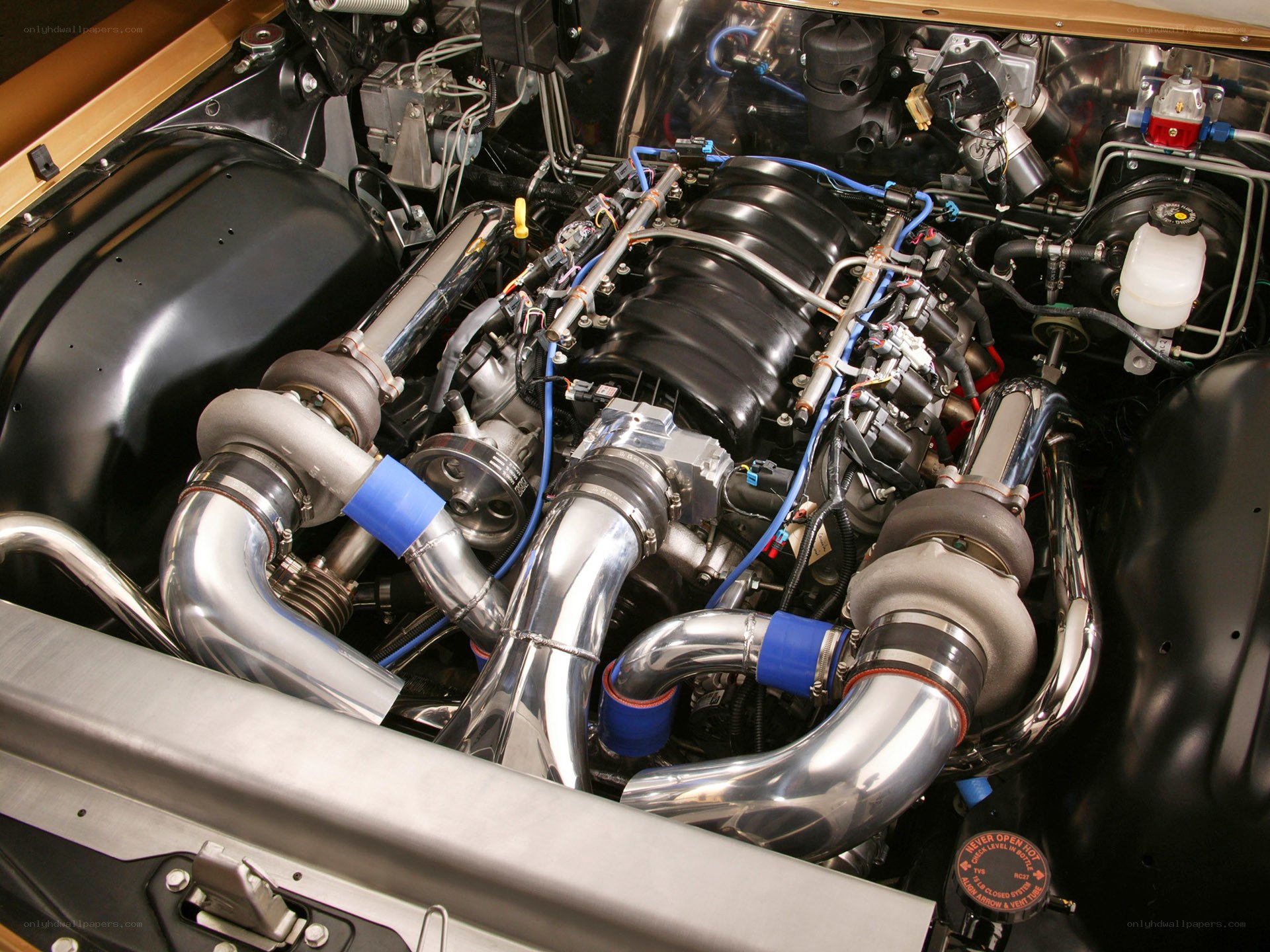 twin-turbo engine in car