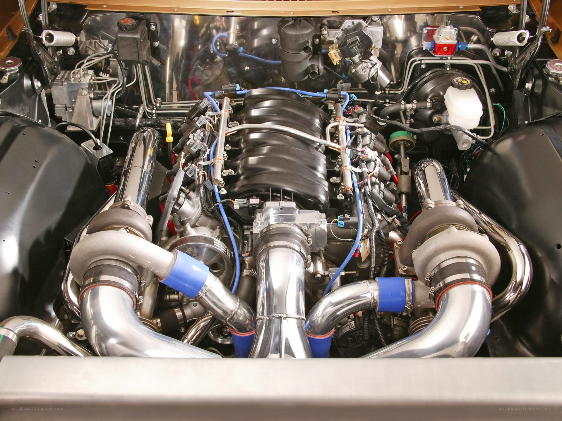 twin-turbo engine in car