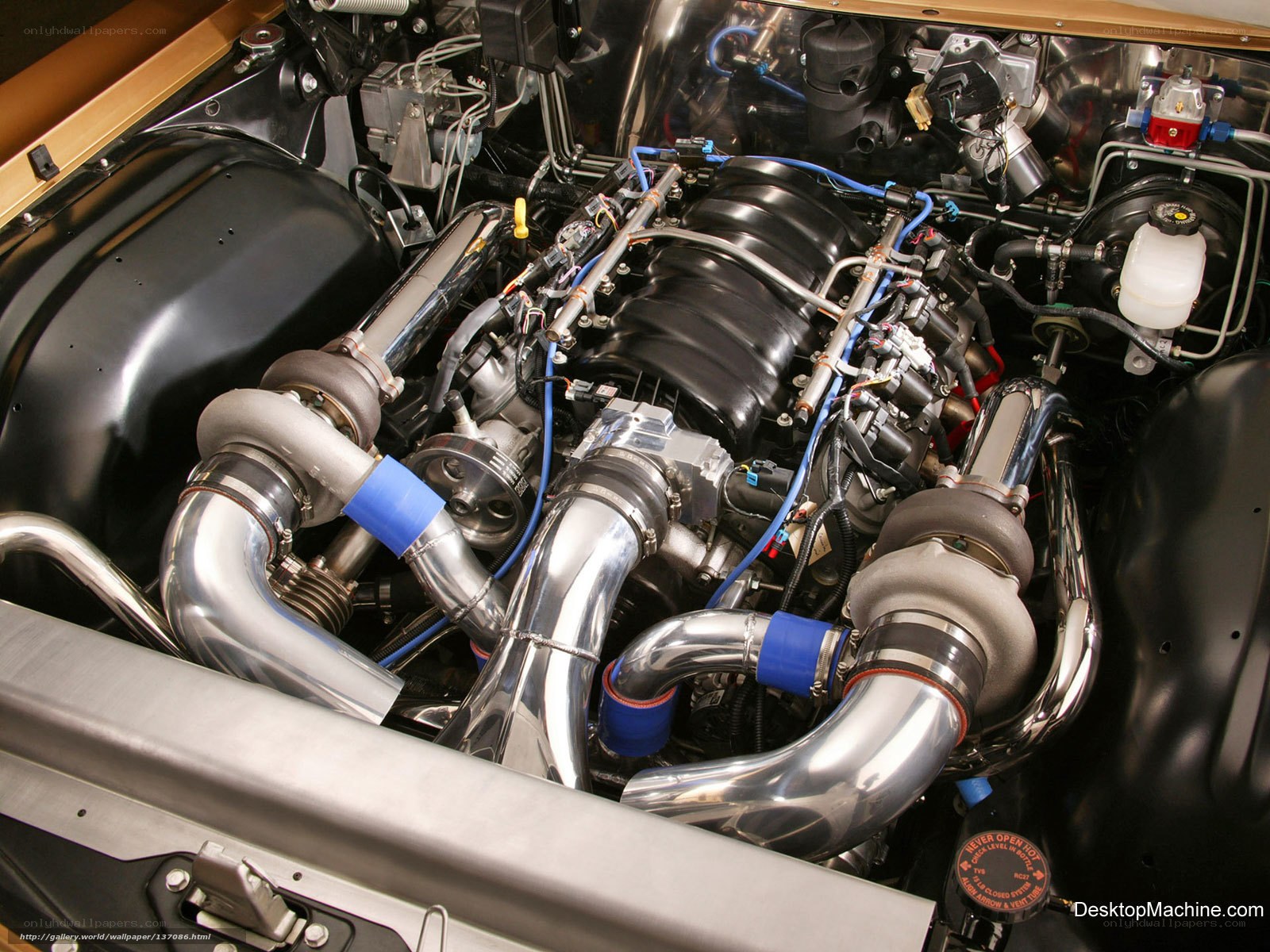twin-turbo engine in car