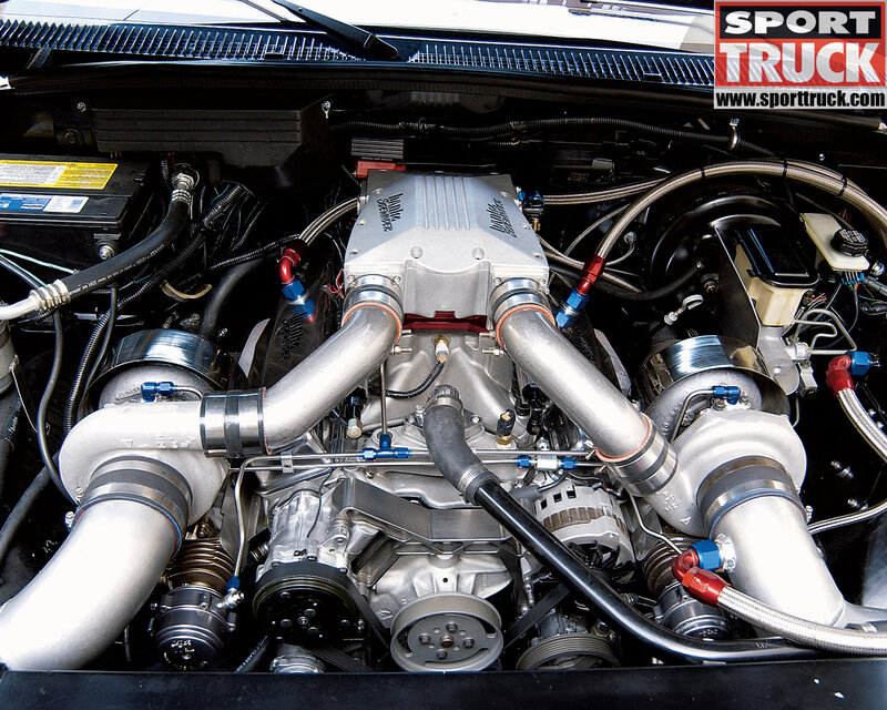 twin-turbo engine in sport truck